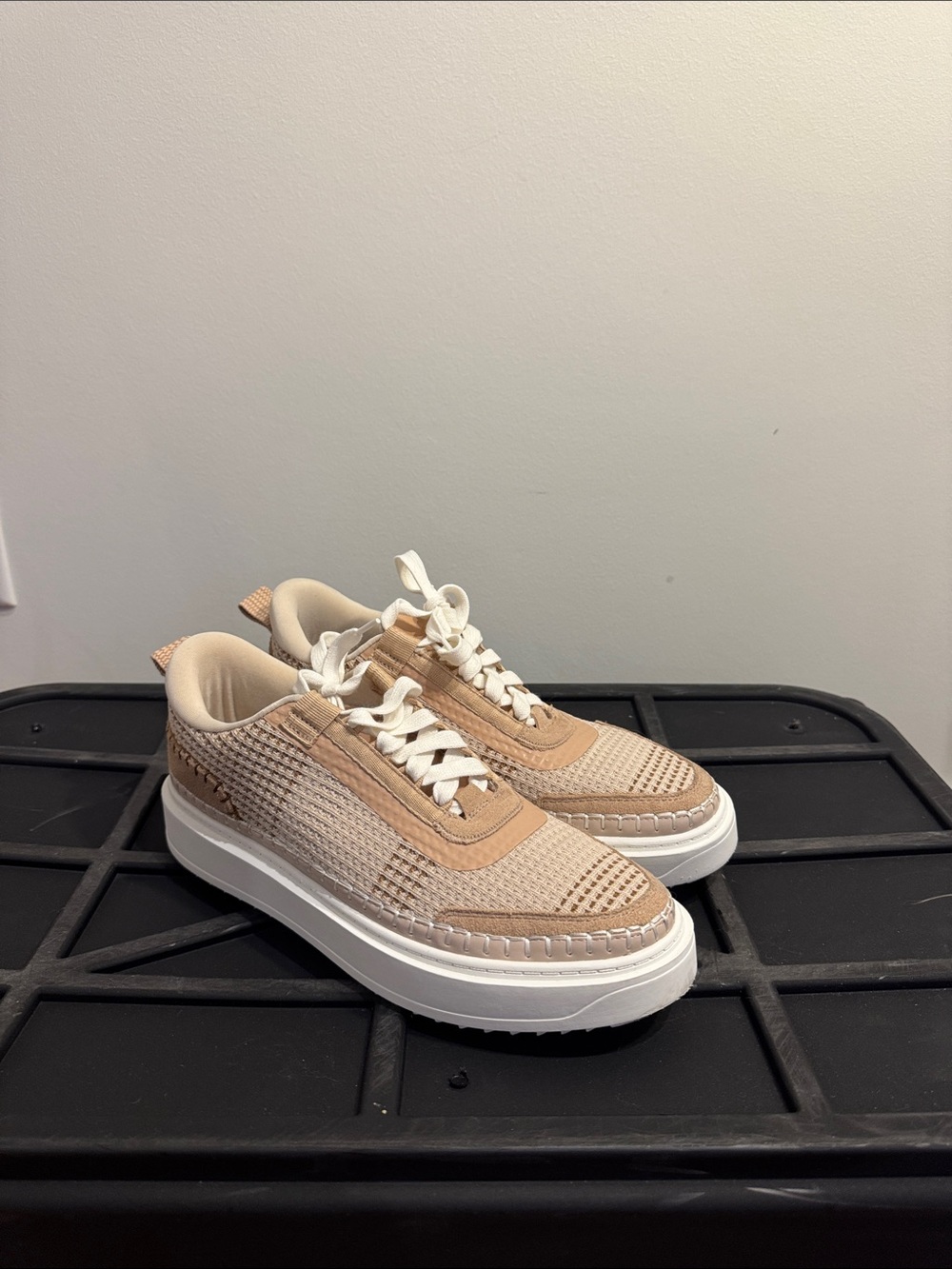 Steve Madden Beige Woven Platform Sneakers